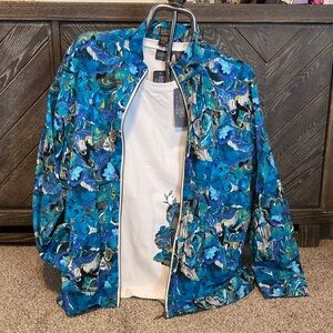 New 2 piece Chico’s palace Blue elephant mirage Jacket and White T-Shirt Set